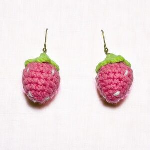 Crochet Strawberry Dangle Earrings, Handmade Sweetness for Your Style